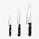 ARCOS Set mit 3 Basis-Küchenmessern. Messer mit Edelstahlklinge und Polyoxymethylen-Griff, Spülmaschinengeeignet. Universelle Serie. Farbe Schwarz