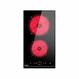 Hermitlux Domino Glaskeramikkochfeld, Eingebaut 29 cm Glaskeramik Elektrisches Kochfeld, 9 Leistungsstufen, Sensor-Touch-Steuerung, Kindersicherung, 1-99 Minuten-Timer, Geeignet für Alle Töpfe