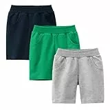 Codkkre Jungen Shorts Kurze Hose für Jungen Baumwolle Kinder Sommer Hosen 3er-Pack,Marine/Grün/Grau 98