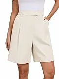 Famulily Solide Damen Shorts mit hoher Taille und weitem Bein Arbeitskleidung mit Reißverschlusstasche Knielange Kurze Hosen Beige L