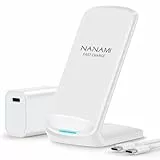 NANAMI Fast Wireless Charger, 10W Qi Induktive Ladestation für Samsung Galaxy S25 S24 S23 S22 S21 Ultra Plus,Handy Ständer (mit 20W USB ladegerät PD Adapter) für iPhone 17 16 15 14 13 12 11 Pro Max XR