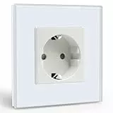 BSEED Schuko Steckdose 1 Fach KristallGlas Platte Unterputz 16Amp 86mm Weiß Verlängerungssteckdosen Wandsteckdose