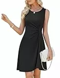 Actcat Sommerkleid Damen Elegant Ärmelloses A-Line Abendkleid mit Taillen-Falten für Freizeit & Party,Schwarz,XXL