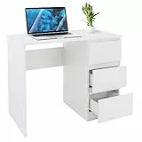 ML-Design Schreibtisch mit 3 Schubladen, 90x76x50 cm, Weiß matt, viel Stauraum, modern, Arbeitstisch Bürotisch Computertisch Büromöbel Kinderschreibtisch Laptoptisch PC Tisch, für Heim und Büro
