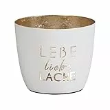 Seaside No.64 - Maritime Windlichter Baltic aus Metall mit ausgestanzten Schriftzügen - Verschiedene Farbkombinationen für Teelichter & Stumpenkerzen in Haus und Garten (LeLiLa - weiß, Gold)