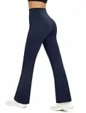 Glacspyg Yogahose Damen Flared Sporthose Hohe Taille Schlaghose mit Bauchkontrolle Trainings Fitness Jogginghose Marineblau L