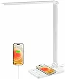 weareok Schreibtischlampe LED Dimmable,Tischlampe Augenschutz,Desk Lamp 5 Farb und 6 Helligkeitsstufen,10W QI KabellosemLadegerät und USB-Anschluss Table Lamp mit Netzstecker Touch Weiß