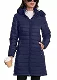 ATLASLAVA Damen Winterjacke Lang Wintermantel Steppjacke Übergangsjacke Daunenjacke Wasserdicht Warm Leichte Kapuze Frauen Winter Mantel Outdoor Marineblau XL