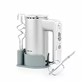 Petra Handmixer 300W, Handrührgerät mit 5 Geschwindigkeiten, Rührgerät mit Turbo Funktion, Elektrischer Schneebesen mit Knethaken & Rührbesen, Aufbewahrungshalterung, Silber