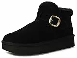 Dokela Winterschuhe Damen Winterstiefel Wildleder Echtes Leder Schneestiefel Warm Gefütterte Winter Schlupfstiefel Stiefeletten Kurzschaft Stiefel Boots Schuhe,Schwarz,40 EU