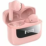 Kopfhörer Kabellos Bluetooth 5.4, 6 Mikrofone ENC Noise Cancelling für Klarere Anrufe, Bluetooth Kopfhörer in Ear HiFi Tiefer Bass, Kopfhörer USB C 48Std, LED, IPX7 Wasserdicht Sport Ohrhörer Hellrosa