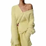 Generisch Flauschiger Damen-Strickcardigan aus Mohair mit V-Ausschnitt, Knöpfen und Langen Ärmeln. Offene, lockere und weiche Strickjacke. (Stil 4, S)