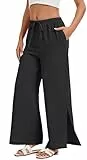 WUWUSKY Schwarz Yoga Stoffhose Damen Sommer Leichtweite Palazzo Hose High Waiste Strandhose Mit Kordelzug,schwarz,L