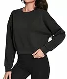 Rolcoassuns Damen Cropped Sweatshirts, Drop Shoulder Pullover mit Rundhalsausschnitt, Loose Fit Solid Langarm, Classic Basic Langarmshirt, ohne Kapuze Bluse Tops