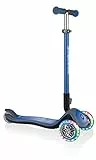 GLOBBER Elite Deluxe Lights – Tretroller Kinder, 120/80 mm, ABEC 5, 3-rädrig, höhenverstellbar, LED-Rollen, dunkelblau