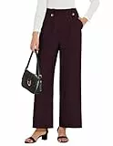 GRACE KARIN Damen Taille Dehnbar Weites Bein Lang Lounge Palazzo Hose mit Taschen Dunkelrot M