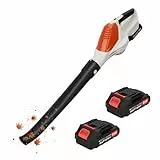 Laubbläser Akku, 24V Laubbläser mit akku und Ladegerät (inkl. Standarddüse, 240 km/h Luftgeschwindigkeit, leicht u. leistungsstark, 5- Drehzahlregelung), Kabelloser, Elektrischer (Orange)
