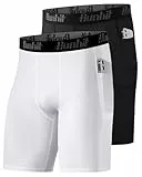 Runhit 1/2 Pack Herren Kompressionsshorts - Base Layer Schnelltrocknende Fußball Unterziehhose Laufunterwäsche Atmungsaktive Radlerhose Kompressionshose Tights Kurz mit Handytasche Schwarz+Weiß XL