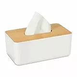 Relaxdays 2er Set Taschentuchbox-Abdeckungen, Bambusdeckel, Wischtuchspender, Küche & Bad, 10 x 23 x 13 cm, Weiß/Natur