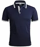 SwissWell Poloshirt Herren Kurzarm Atmungsaktiv Golf Tennis Sport Polo Shirts Sommer Freizeit T-Shirt Blau und weiß XL