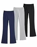 KEREDA 3er Pack Schlaghose Mädchen Leggings Flared Kinder Lange Tanzen Hosen Baumwolle Leggins Schwarz Dunkelblau Grau EU 122-128,Hersteller 130