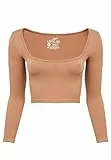 Leif Nelson Sport BH Damen Crop Top Bauchfrei Seamless ärmellos Fitness T-Shirt Mädchen Sport Shirt Yoga Kurzarmshirts LN-8425 Braun M/L