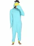 LorranTree Schnabeltier Kostüm Onesie Perry Platypus Tier Kostuem Damen Herren Schlafanzug Weihnachten Karneval Einteiler YZS-Blue-L