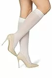 LORES Kniestrümpfe für Damen, Schulmädchen, Uniform, einfarbig, Pop-Socken, Bianco, Einheitsgröße