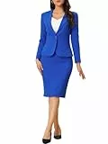 Allegra K Damen 2 Stück Anzug Rock Set Business Casual Langarm Blazer und Bleistiftrock, Königsblau, Mittel