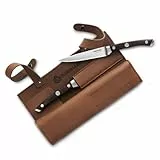 BURNHARD Steakmesser-Set mit Pakka-Holzgriff 4-tlg. inkl. Klingenschutz aus Leder, Deutscher Klingenstahl, ergonomische Form