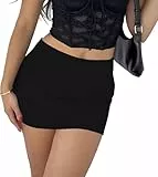Rapbin Minirock Damen Basic Solid Dehnbaren mit Shorts Bleistiftrock Sexy Club Date Festival Röcke für Sommer Herbst(Schwarz，S)
