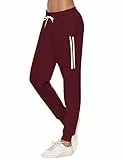 Sykooria Damen Jogginghose Sporthose Lang Yoga Hosen Freizeithose Laufhosen Baumwolle High Waist Trainingshose für Frauen mit Streifen-Streifen B-rot-S