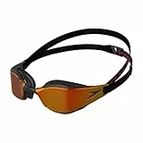 Speedo Unisex Erwachsene Fastskin Hyper Elite Schwimmbrille | Wettkampfschwimmbrille | Performance| Training| Hydrodynamisch Schwimmbrille, Schwarz/Dragon Fire/Gold, Einheitsgröße