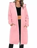 Tuopuda Damen Lange Kapuzenpullover mit Reißverschluss Hoodie Jacke Langarm Herbst Winter Pulli Sweatjacke Sweatshirts Kapuzenpullover Streetwear Strickjacke mit Taschen(Rosa,XL)