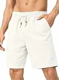 JMIERR Herren Sommer Beach Shorts - Casual Leinen Kurze Hosen Baumwolle Sport Short Elastische Taille mit Taschen Weiß L