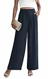 Yommay Damen Hose Elegante Lässig Baggy Sommerhose Leicht Bequem Business Hosen Anzughose mit Taschen,Marineblau,L