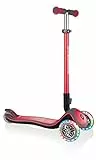 GLOBBER Elite Deluxe Lights – Tretroller Kinder, 120/80 mm, ABEC 5, 3-rädrig, höhenverstellbar, LED-Rollen, rot