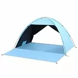 Strandmuschel, UV Schutz 80+ Strandzelt 2-3 Personen Familie Zelt Stabil Windschutz mit Vorder und Hintertür Luftzirkulation SBS Reißverschluss Tragetasche Kleines Packmaß für Strand, Garten