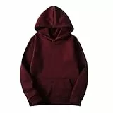 KOG Hoodie Damen Baumwolle Hoodies Einfarbige Kapuzenpullover Elegant Oberteil Teenager Mädchen Kleidung Casual Bekleidung Mode Frauen Elegante Sweatshirt mit Kapuze Wein S