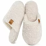 EverFoams Damen Scuff Hausschuhe Gemütlich Weiches Flauschiges Kunstalpaka Memoryschaum Leichte Rutschfeste Pantoffeln Creme Weiß, 36-37 EU