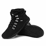 Merdoo Winter Barfußschuhe Damen Herren Wasserabweisend Barfuß Winterschuhe Warm Gefüttert Stiefeletten Breite Zehenbox Barefoot Shoes Rutschfest Sneaker Leder Walking Schuhe Unisex Schwarz 43EU