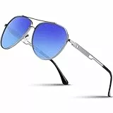 Wrimen Sonnenbrille-Herren-Damen-Polarisiert-Metallrahmen-Unisex-UV400-Schutz-Klassische Ultraleichte für Fahren,Angeln,Laufen & Outdoor(Eisblau Verspiegelt)