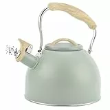 Flintronic Wasserkessel, 3L Edelstahl Pfeifkessel, Flötenkessel mit Holzmasergriff, Teekessel für alle Kochplatten, Wasserkocher Teekocher für Tee & Kaffee (Grün)