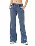 LaiEr Damen hohe Stretch weites Jeans, lässige Fitness lose Passform, Weicher und Bequemer Denim Stoff,Geeignet für Sport und Fitness Yoga-Workout,Modisch und lässig mit Kombinationen.(Medium BlueM)