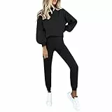 DUHGBNE trainingsanzug Jogginganzug Damen Baumwolle Elegant Sportanzug Langarm Hausanzug Zweiteiler Baggy Bequeme Lounge Set Trainingsanzug Sweatshirt Jogginghosen 2 Teiliges