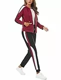Litherday Jogginganzug Damen Lang Freizeitanzug Baumwolle Trainingsanzug Frauen Streifen Sportanzug, Rot+Schwarz, XL