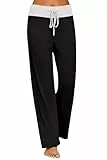 Ekouaer Damen Pyjamahose Lang Jogginghose Damen Weiche Schlafanzughosen Für Damen Schlafhose mit Kordelzug Schwarz M