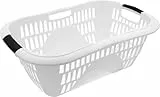 HRB Wäschekorb Plastik weiß, 40L Wäsche Box Volumen, Wäschesammler mit 59,5 x 40 x 23 cm Außenmaß, Wäsche Sortierer groß, Aufbewahrungskorb