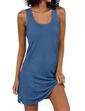 Marvmys Nachthemd Damen Sommer Baumwolle ärmellos Nachtwäsche Sexy Kurzes Schlafhemd mit U-Ausschnitt Elegant Einfach und Informell S-3XL