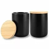 GBACHOOSE 2 Stück Vorratsdosen mit luftdichtem Holzdeckel, 800ml Schwarz Kaffeedose, Vorratsdosen Schwarz Keramik Aufbewahrungsdose für Tee, Zucker, Kaffee, Bohnen, Nüsse, Gewürze